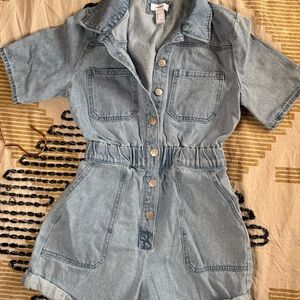 Forever 21 Light Wash Denim Romper with Button Front